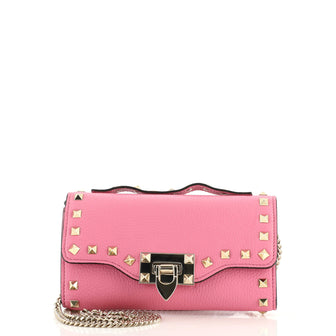 Valentino Rockstud Fliplock Wallet on Chain Leather