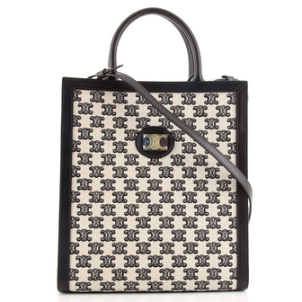 Celine Vertical Cabas Tote Embroidered Canvas with Leather Small
