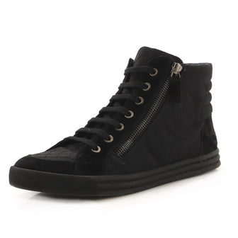 Chanel Women's CC Double Zip Lace Up Sneakers Canvas and Suede