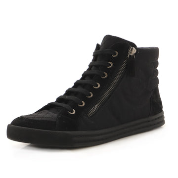 Chanel Women's CC Double Zip Lace Up Sneakers Canvas and Suede