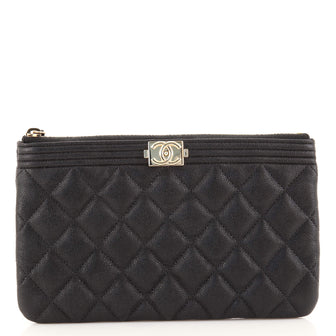 Chanel Boy Zip Pouch Quilted Caviar Small