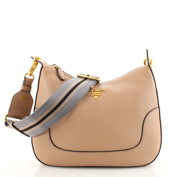 Prada Striped Strap Zip Hobo Vitello Daino Medium