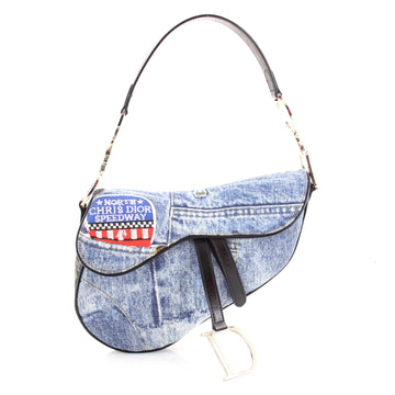 Christian Dior Vintage Saddle Bag Printed Denim Medium