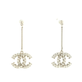Chanel CC Baguette Drop Earrings Metal with Crystals