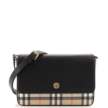 Burberry Hampshire Shoulder Bag Leather and Vintage Check Canvas Small