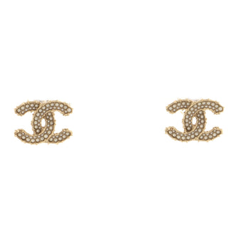 Chanel CC Stud Earrings Metal with Faux Pearls