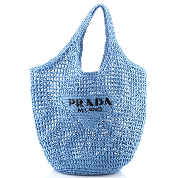 Prada Triangle Logo Bucket Tote Raffia Small