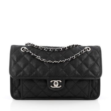 Chanel French Riviera Flap Bag Quilted Caviar Large Black
