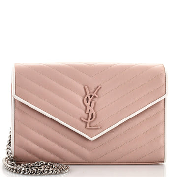 Saint Laurent Classic Monogram Wallet on Chain Matelasse Chevron Leather Medium