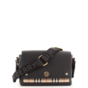 Burberry Note Crossbody Bag Leather with Vintage Check Canvas Medium