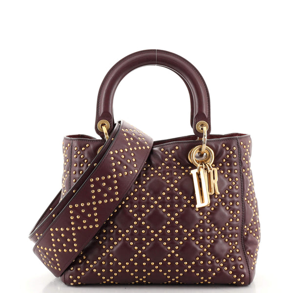 New! Christian Dior Supple Lady Dior Bag Cannage Studded Lambskin Medium
