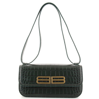 Balenciaga Gossip Flap Bag Crocodile Embossed Leather Small