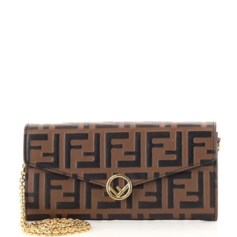 Fendi F is Fendi Continental Chain Wallet Zucca Embossed Leather