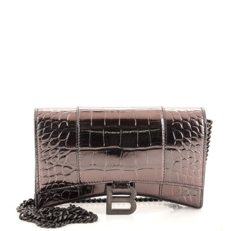 Balenciaga Hourglass Chain Wallet Crocodile Embossed Leather