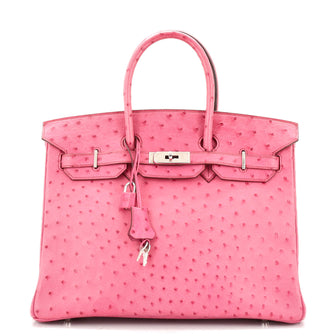 Hermes Birkin Handbag Pink Ostrich with Palladium Hardware 35