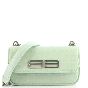 Balenciaga Gossip Flap Bag Crocodile Embossed Leather XS