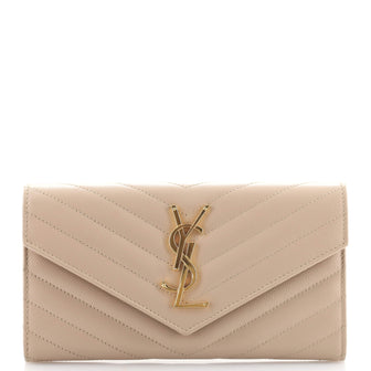 Saint Laurent Classic Monogram Flap Wallet Matelasse Chevron Leather Large