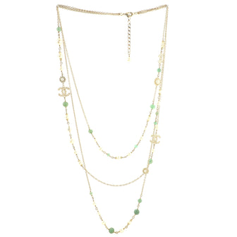 Chanel Multi Strand CC Necklace Crystal Embellished Metal with Faux Pearls and Beads