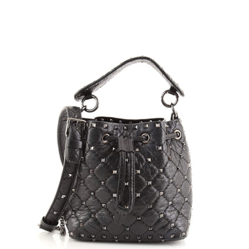 Valentino Rockstud Spike Bucket Bag Quilted Leather Small