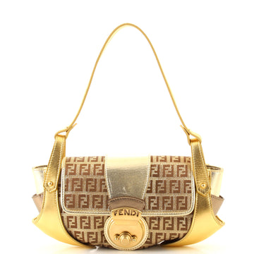 Fendi Compilation Shoulder Bag Zucchino Canvas and Leather Medium