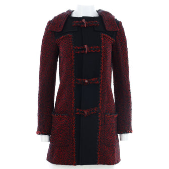 Chanel Women's Toggle Hooded Peacoat Tweed with Wool Blend