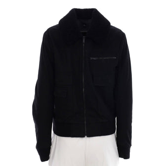 Saint Laurent Women's Zip Up Bomber Jacket Cotton and Shearling