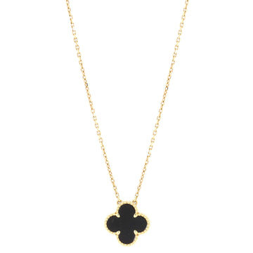 Van Cleef & Arpels Vintage Alhambra Pendant Necklace 18K Yellow Gold and Onyx
