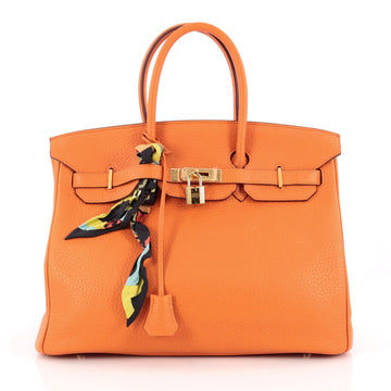 Hermes Birkin Handbag Orange Clemence with Gold Hardware 35 Orange