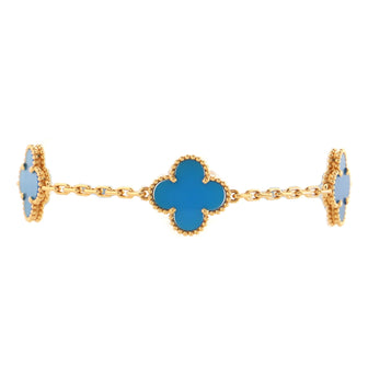 Van Cleef & Arpels Vintage Alhambra 5 Motifs Bracelet 18K Yellow Gold and Agate