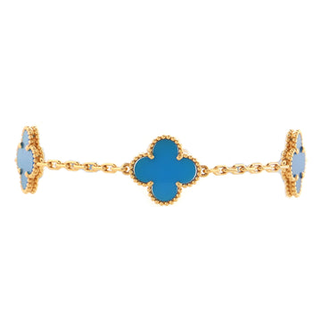 Van Cleef & Arpels Vintage Alhambra 5 Motifs Bracelet 18K Yellow Gold and Agate