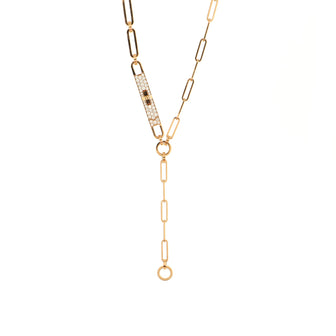 Hermes Kelly Chaine Lariat Necklace 18K Rose Gold and Pave Diamonds Small
