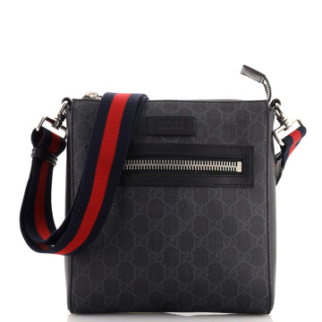 Gucci Web Strap Front Zip Messenger Bag GG Coated Canvas Small