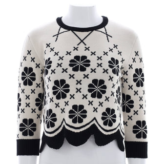 Christian Dior Women's Scalloped Cropped Sweater Wool Blend