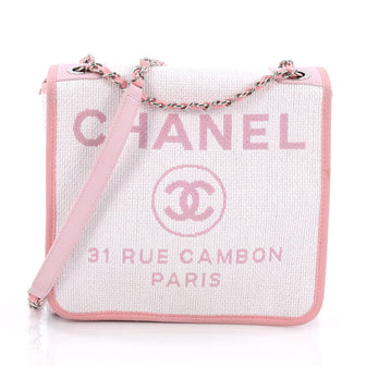 Chanel Deauville Messenger Bag Canvas Small Pink