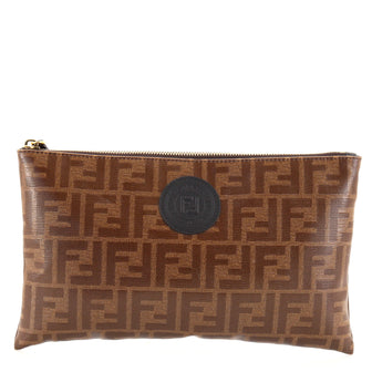 Fendi FFreedom Logo Stamp Flat Pouch Zucca Coated Canvas Large