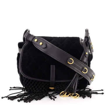 Prada Corsaire Shoulder Bag Quilted Velvet and Crochet with Calfskin Small
