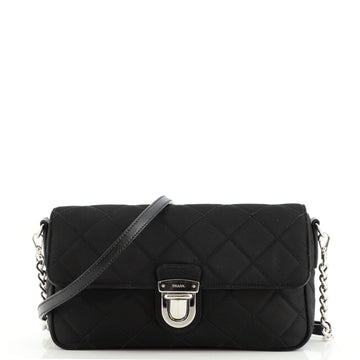 Prada Pushlock Flap Crossbody Bag Quilted Tessuto with Saffiano Small
