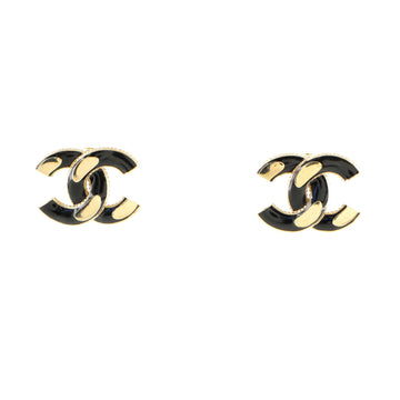 Chanel CC Two-Tone Stud Earrings Metal and Enamel