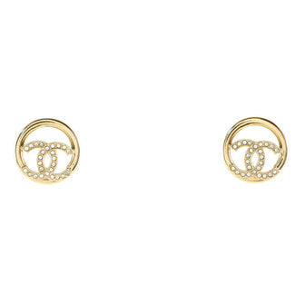 Chanel Round CC Cut Out Stud Earrings Metal with Crystals
