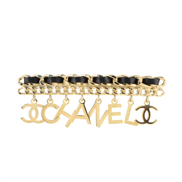 Chanel CC Logo Dangling Charms Brooch Metal with Leather