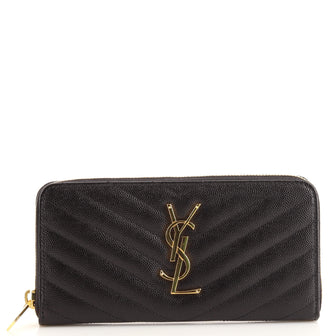Saint Laurent Classic Monogram Zip Around Wallet Matelasse Chevron Leather