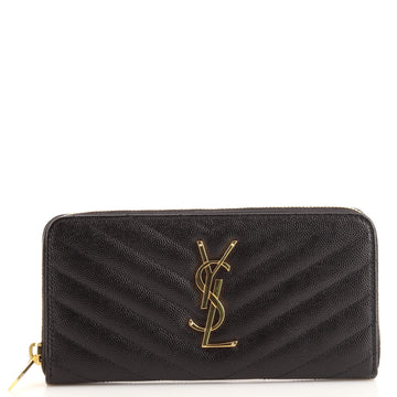 Saint Laurent Classic Monogram Zip Around Wallet Matelasse Chevron Leather