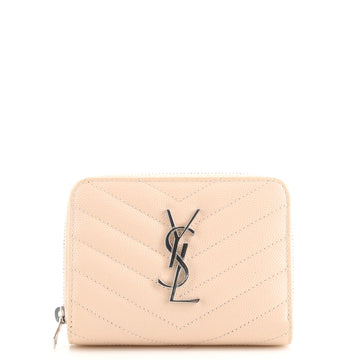 Saint Laurent Classic Monogram Zip Around Wallet Matelasse Chevron Leather Compact