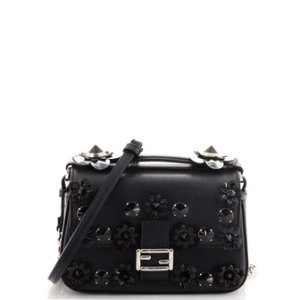 Fendi Flowerland Double Baguette Crossbody Bag Embellished Leather Micro
