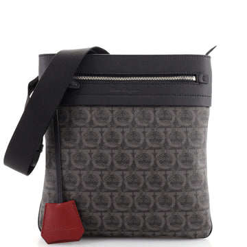 Salvatore Ferragamo Gancini Zip Messenger Bag Printed Coated Canvas Medium