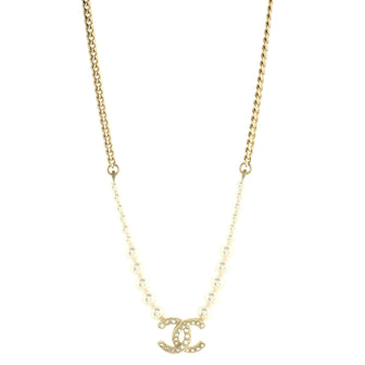 Chanel CC Pearl and Chain Pendant Necklace Metal with Crystals and Faux Pearls