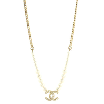 Chanel CC Pearl and Chain Pendant Necklace Metal with Crystals and Faux Pearls