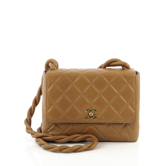 Chanel Vintage Box Flap Bag Quilted Lambskin Small Brown