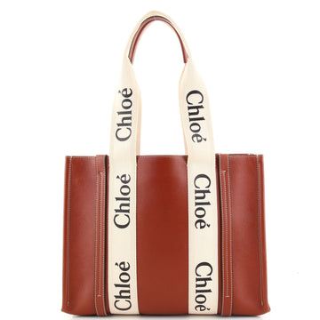Chloe Woody Tote Leather with Canvas Medium