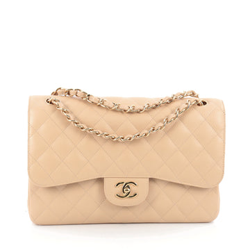 Chanel Classic Double Flap Bag Quilted Caviar Jumbo neutral